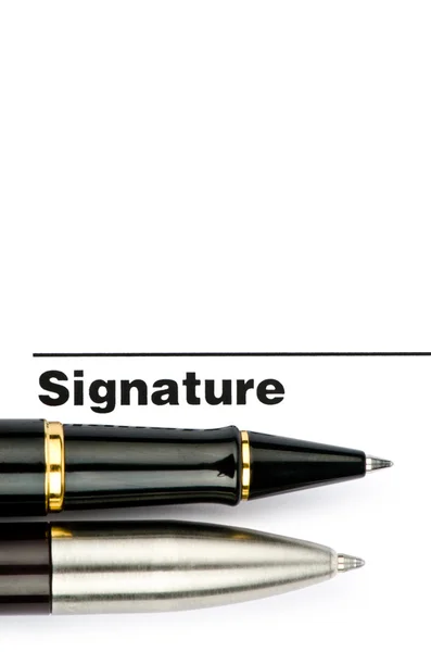 Penna e firma isolate su bianco — Foto Stock