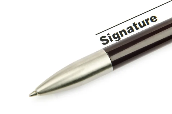 Στυλό και υπογραφή απομονωθεί σε λευκό — Φωτογραφία Αρχείου