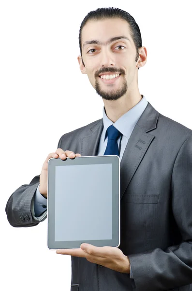 Бизнесмен, работающий над планшетным компьютером — стоковое фото