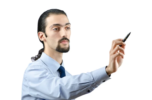 Mann drückt virtuelle Tasten — Stockfoto