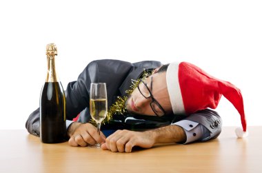 Drunken businessman after office christmas party clipart