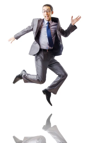 Saltando hombre de negocios aislado en blanco — Foto de Stock