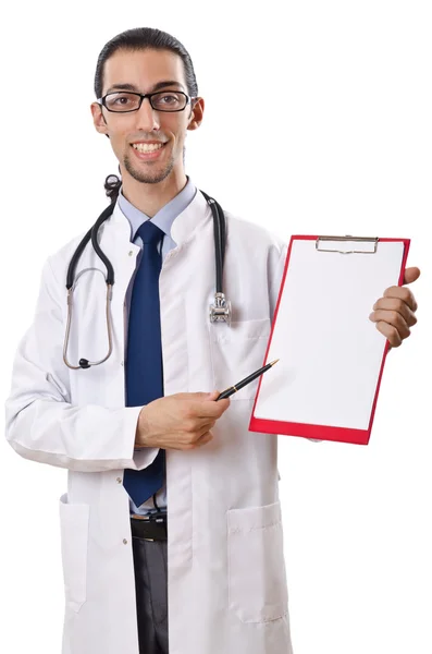 Arzt mit leerem Ordner auf weiß — Stockfoto