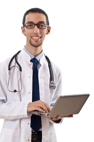 Manliga läkare arbetar på bärbar dator — Stockfoto
