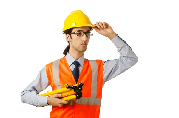 Young construction worker with hard hat — Stock Photo, Image