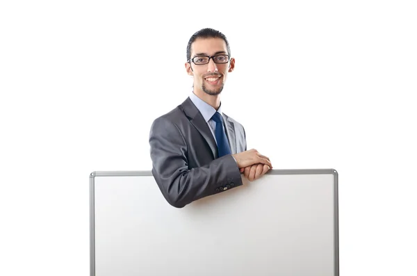 Mladý podnikatel s bílou tabuli — Stock fotografie