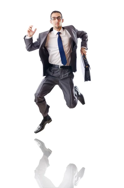 Springen zakenman geïsoleerd op wit Stockfoto