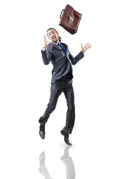 Businessman jumping on white — Stock Photo, Image