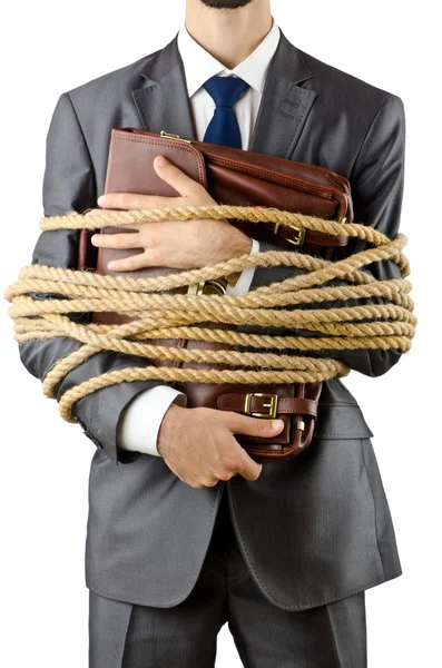 Businessman tied up on white — Stock Photo, Image