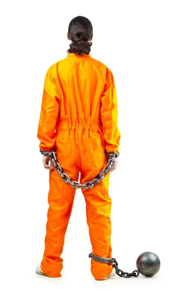 Convict with handcuffs on white — Stock Photo, Image