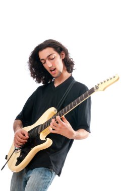 Gitarist beyaz arkaplanda izole edildi