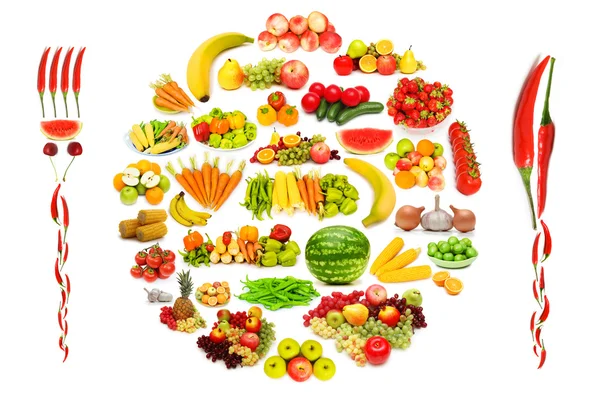 Ensemble de fruits et légumes divers — Photo