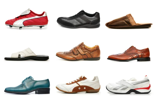 Varie scarpe isolate sul bianco — Foto Stock