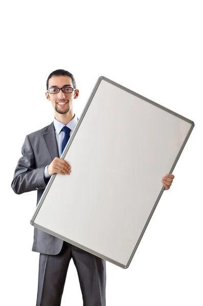 Young businessman with white board — Stock Photo, Image
