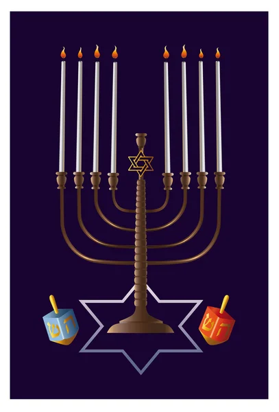 Velas em Hanukkah menorah — Vetor de Stock