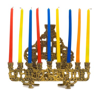 hanukkal Yedi Kollu Şamdan mumlar ile