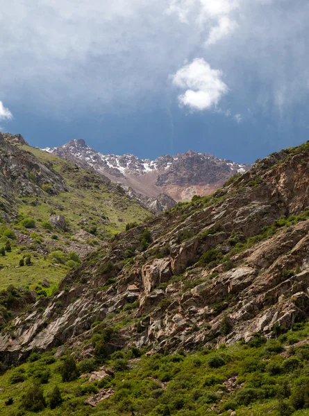 Dikey yatay dağlar. belagorka gorge, Kırgızistanmontañas del paisaje vertical. Barranco de belagorka, Kirguistán — Stockfoto
