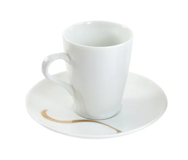 Uma xícara de café vazia branca no fundo branco — Fotografia de Stock