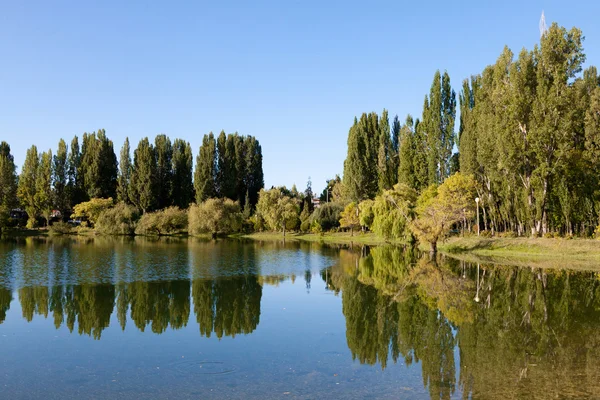 stock image Freshwater lake with reflection of trees and sky