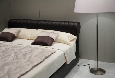 Bedroom with floor lamp clipart