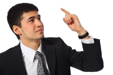 Young asian businessman with raised finger clipart