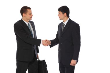 Two young businessmen greet clipart