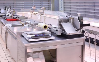 Counter with trading equipment in empty shop clipart