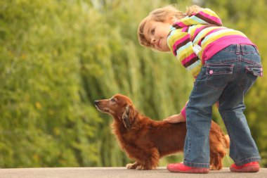 Little girl and her dachshund clipart