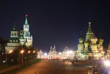 Kremlin and St. Basil cathedral at night clipart