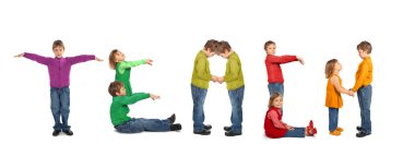 Boy and girl making word TEACH, collage clipart