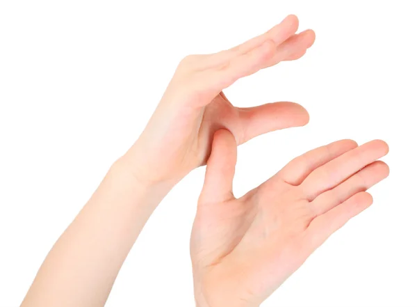 Ręce reprezentuje literę e z alfabetu — Zdjęcie stockowe