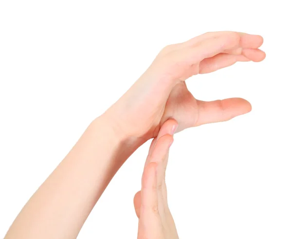 Handen vertegenwoordigt brief f uit alfabet — Stockfoto