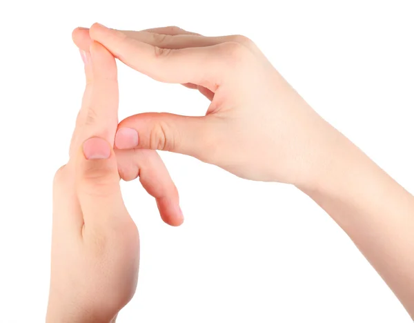 Ręce reprezentuje r litery z alfabetu — Zdjęcie stockowe