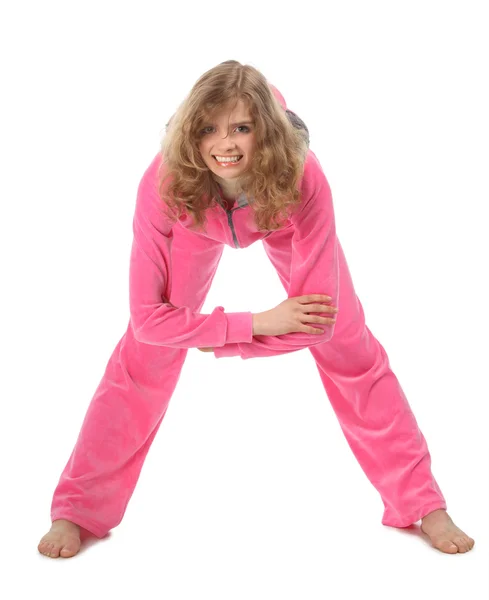 Chica en ropa rosa representa la letra a —  Fotos de Stock