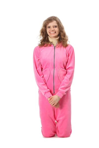 Girl in pink clothes represents letter i — Stock Photo, Image