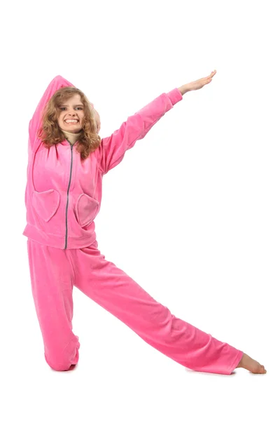 Girl in pink clothes represents letter k — Stock Photo, Image