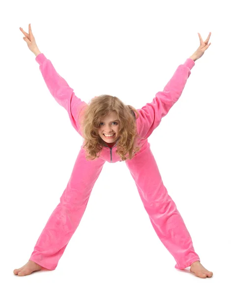 Κορίτσι σε ρούχα ροζ αντιπροσωπεύει το γράμμα x — Φωτογραφία Αρχείου