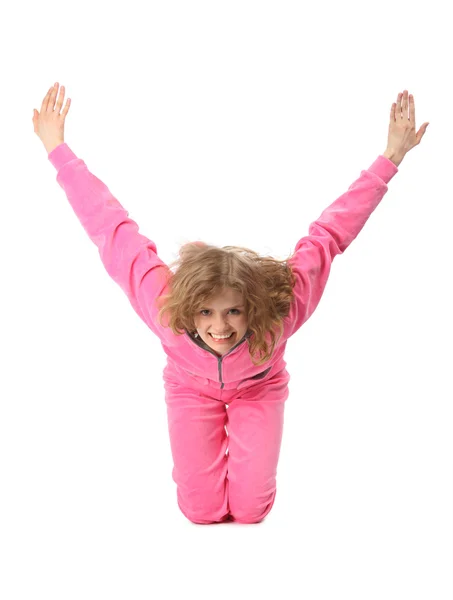 Girl in pink clothes represents letter y — Stock Photo, Image