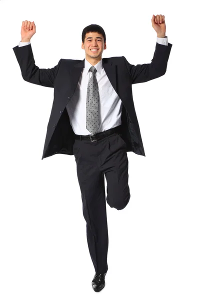 Young asian smiling businessman with raised hands — Stock Photo, Image