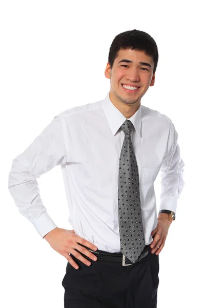 Joven asiático sonriente hombre de negocios en blanco camisa — Foto de Stock