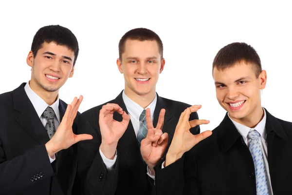Tre uomini d'affari mostrano la parola amore — Foto Stock
