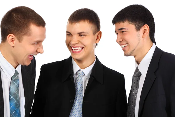 Tre unga affärsmän skratta — Stockfoto
