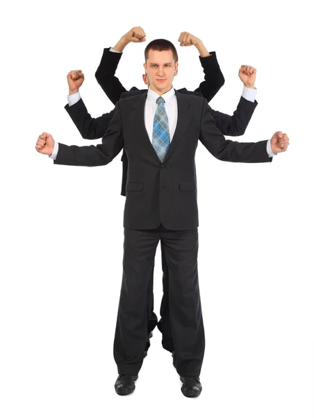Young businessman with six fists full body — Stock Photo, Image