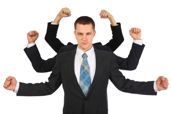 Young businessman with six fists — Stock Photo, Image