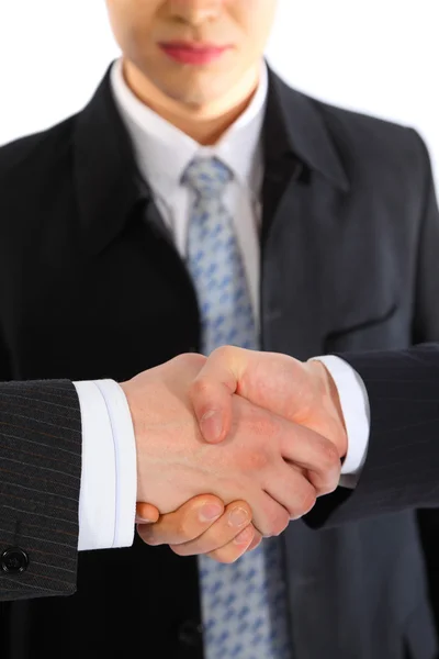Businessman observes handshake — Stock Photo, Image
