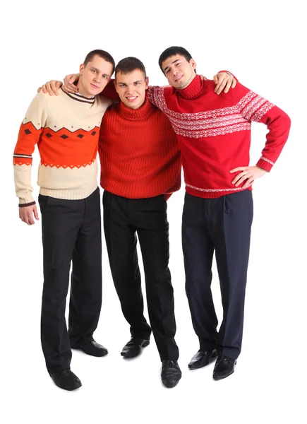 Three friends stand having embraced — Stock Photo, Image