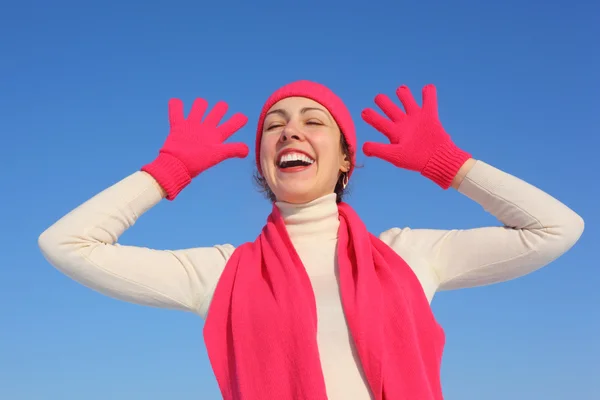 Young woman in red gloves — Stock Photo, Image