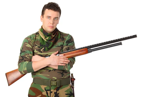 Homem em camuflagem com arma — Fotografia de Stock
