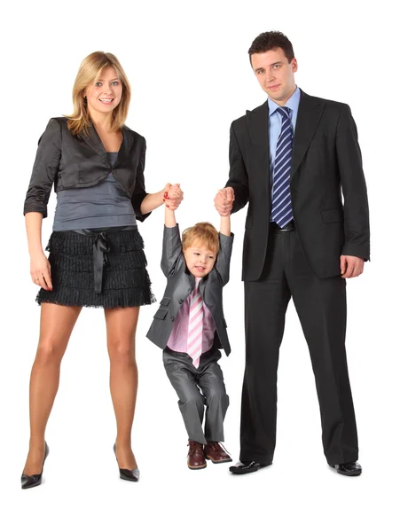 Parents hold son for hands, full body — Stock Photo, Image