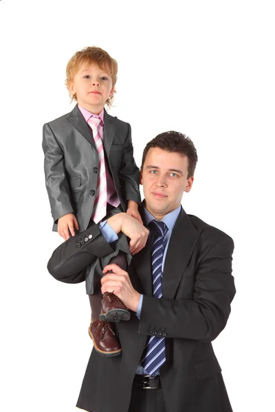Επιχειρηματίας κρατήστε αγόρι στον ώμο — Φωτογραφία Αρχείου